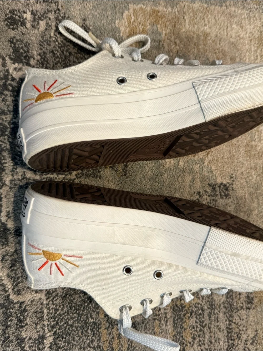 Converse White Low-Top Platform Sneakers with Rainbow Accent